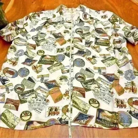 Unique Vintage  oversized multicolored novelty prints button down shirt - Picture 10 of 11